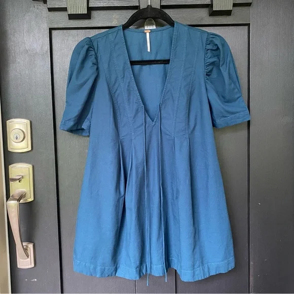 FREE PEOPLE Adelle Teal Blue Mini Dress Tunic—Size XS - Picture 5 of 16